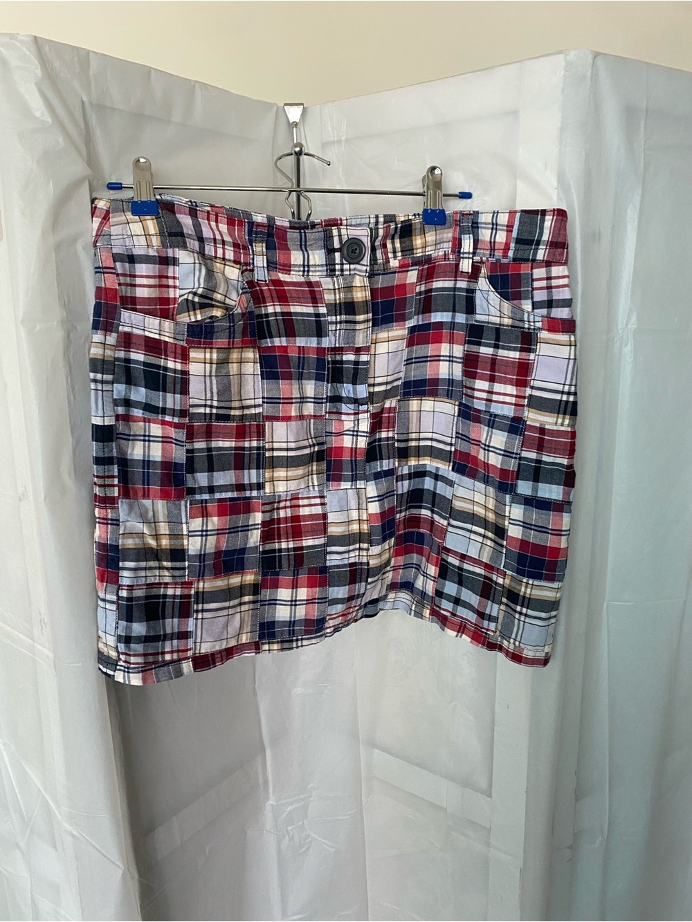 LOFT Plaid Mini Skirt - Red, Navy & White